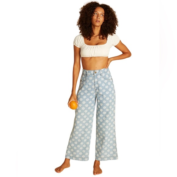Billabong Pants - BILLABONG X WRANGLER HIGH RISE PERFECT PAIR FLORAL PRINT STRAIGHT CROP PANTS